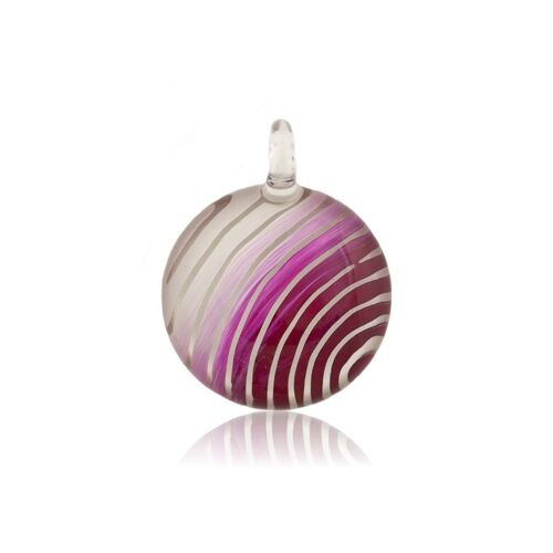 WSWN550 - Fuchsia Pink Glass Round Pendant Necklace