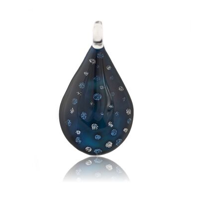 WSWN511 - Blue Glass Teardrop Sparkle Pendant Necklace