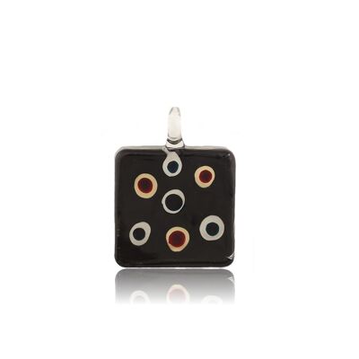 WSWN508 - Black Glass Square Multi-colour Dot Pendant Necklace
