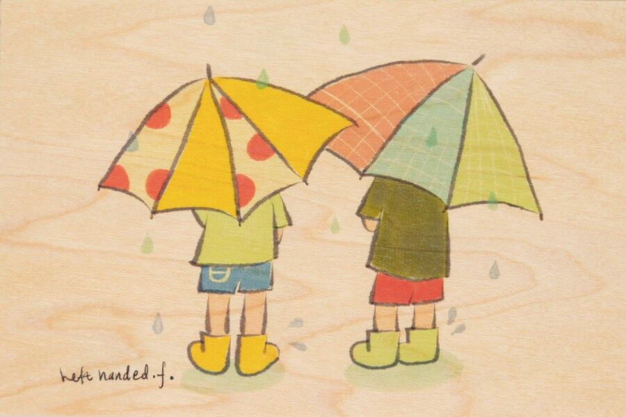 Holzpostkarte - Kinder 3 Regentag ter