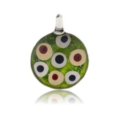 WSWN540 - Green Glass Round Dotty Pendant Necklace