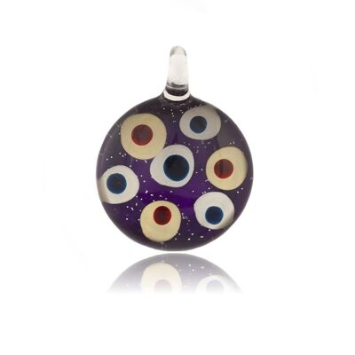 WSWN538 - Purple Glass Round Dotty Pendant Necklace