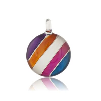 WSWN547 - Multi-colour Glass Round Striped Pendant Necklace