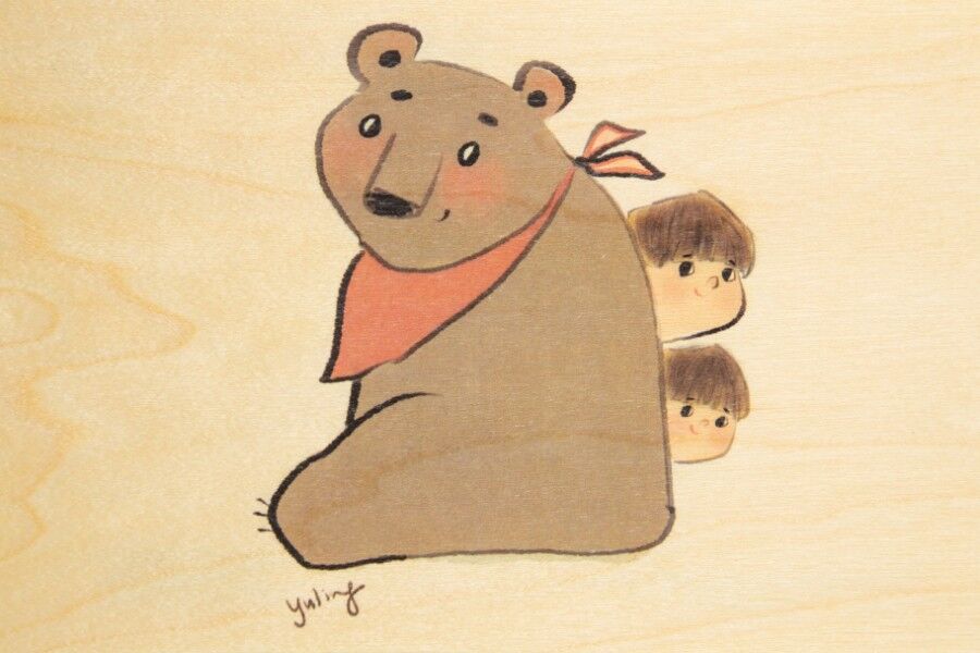 Holzpostkarte - Kinder 3 Bären bis