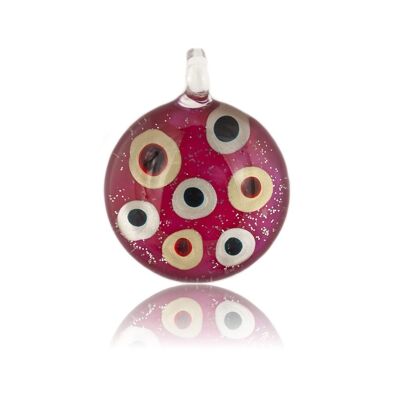 WSWN537- Fuchsia Pink Glass Round Dotty Pendant Necklace
