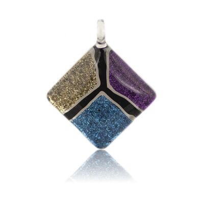 WSWN536 - Purple Blue Gold Glass Diamond Glitter Pendant Necklace