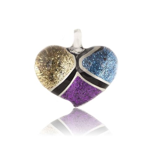 WSWN534 - Purple Blue Gold Glass Heart Glitter Pendant Necklace