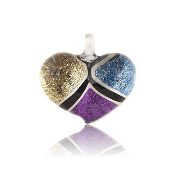 WSWN534 - Collier Pendentif Paillettes Coeur En Verre Or Bleu Violet 1