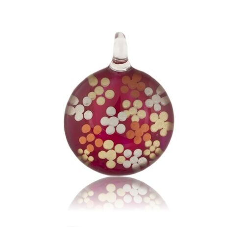 WSWN526 - Fuchsia Pink Glass Round Dotty Pendant Necklace