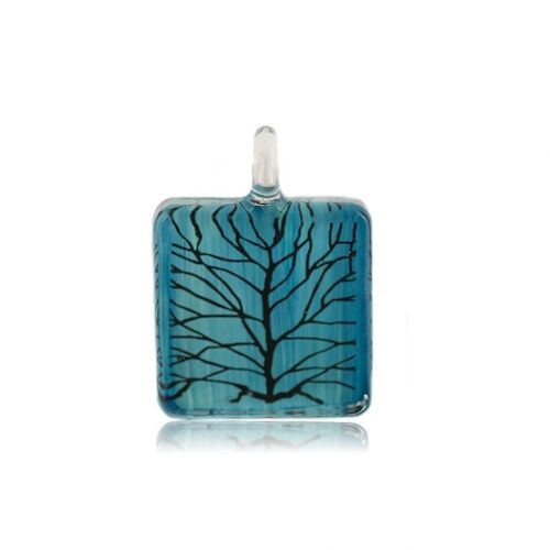 WSWN529 - Blue Glass Square Branch Pendant Necklace