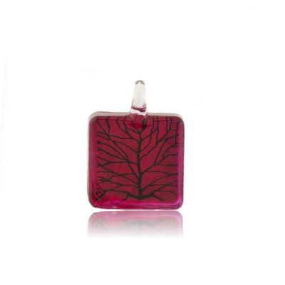 WSWN530 - Red Glass Square Branch Pendant Necklace