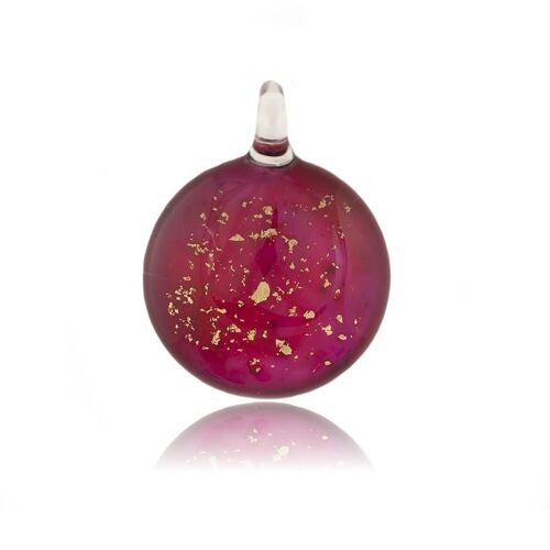 WSWN520 - Purple Glass Round Gold Fleck Pendant Necklace