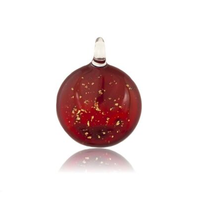 WSWN519 - Red Glass Round Gold Fleck Pendant Necklace
