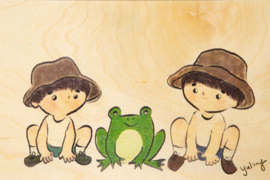 Holzpostkarte - Kinder 3 Frosch bis