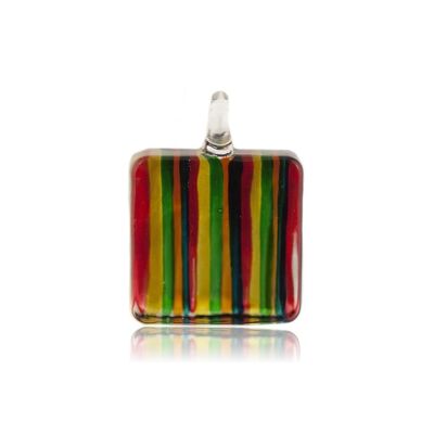 WSWN531 - Multi-colour Glass Square Striped Pendant Necklace