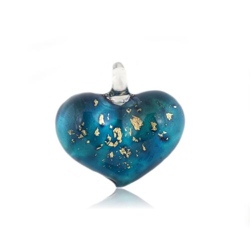 WSWN523 - Blue Glass Heart Gold Fleck Pendant Necklace