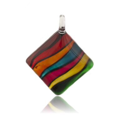 WSWN546 - Multi-colour Glass Striped Pendant Necklace