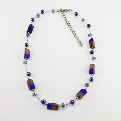 WSWN0043BL - PIPPA - Navy/Gold Rectangle Glass Crystal Necklace