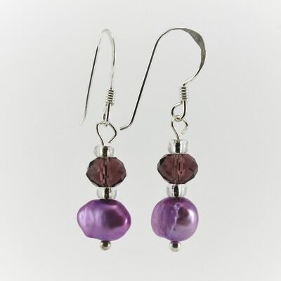WSWE0017PU - SOPHIE - Purple Freshwater Pearl Drop Earrings