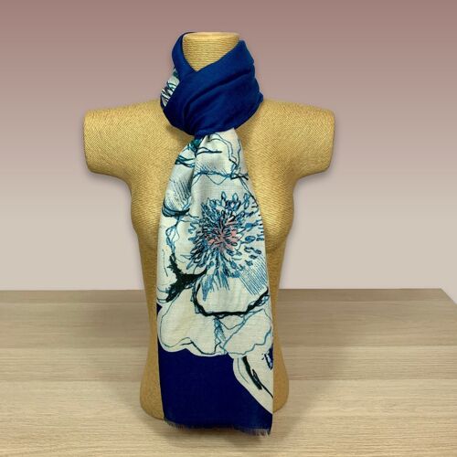 Navy Floral Print Scarf