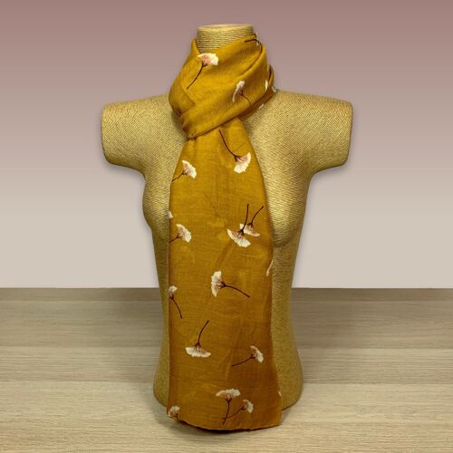 Mustard Ginkgo Leaf Print Scarf