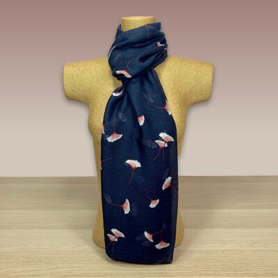 Navy Ginkgo Leaf Print Scarf