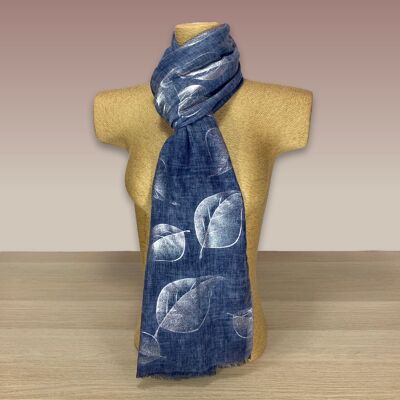 Denim, Silver Foil Leaf Print Scarf