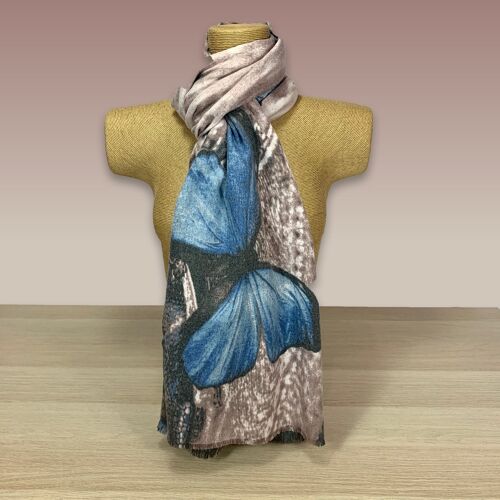 Light Pink/Blue Butterfly Print Scarf