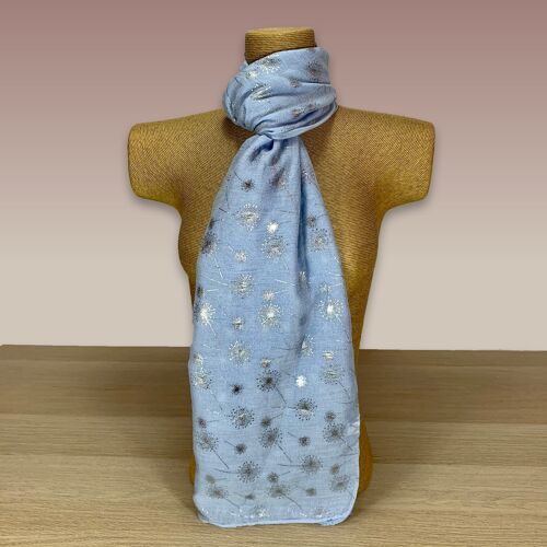 Light Blue, Dandelion Foil Print Scarf