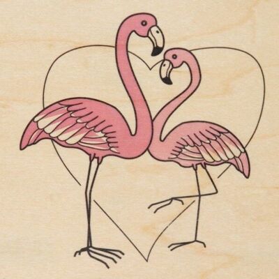 Holzpostkarte - neue kitschige Flamingos