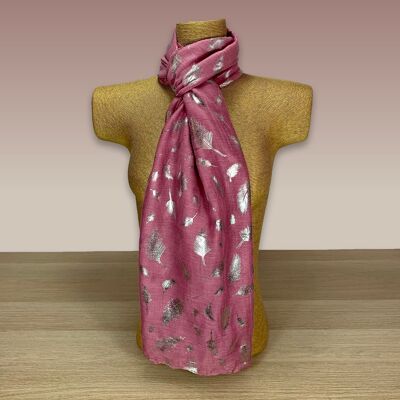 Pink, Silver Leaf Foil Print Scarf