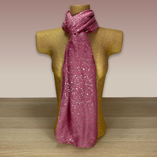 Pink, Silver Foil, Constellation  Print Scarf