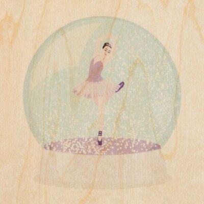 Postal de madera - bailarina de globos de nieve