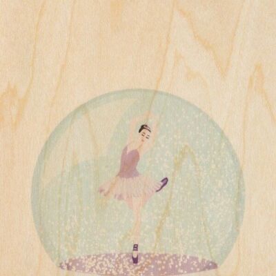 Postal de madera - bailarina de globos de nieve