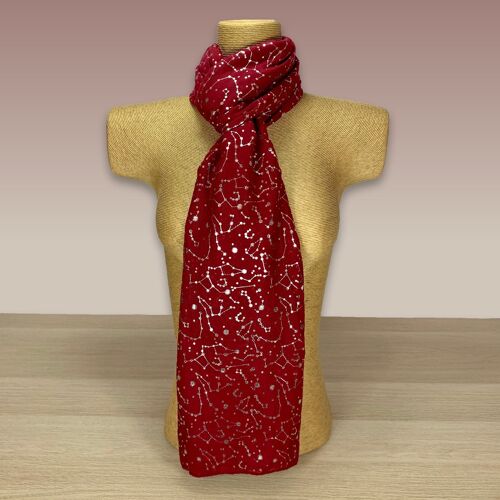 Red, Silver Foil, Constellation  Print Scarf