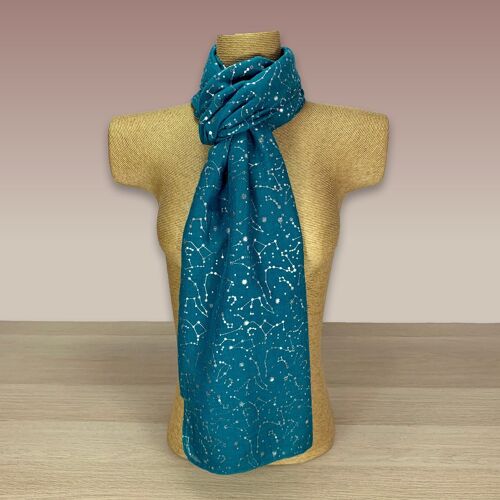 Turquoise, Silver Foil, Constellation  Print Scarf