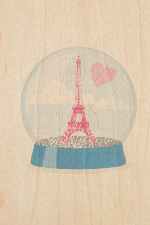 Carte postale en bois - snow globes eiffel