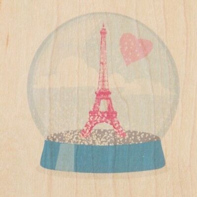 Postal de madera - Globos de nieve Eiffel