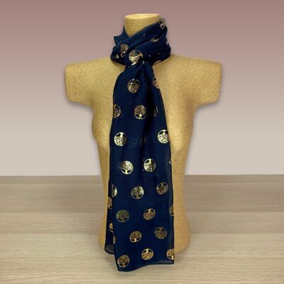 Navy, Gold Foil, Tree Of Life  Print Scarf