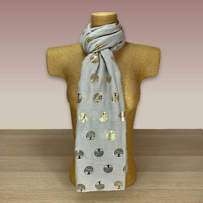 Stone, Gold Foil, Tree Of Life  Print Scarf