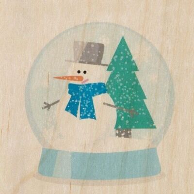 Postkarte aus Holz - Schneekugeln Schneemann