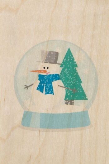 Carte postale en bois - snow globes snowman
