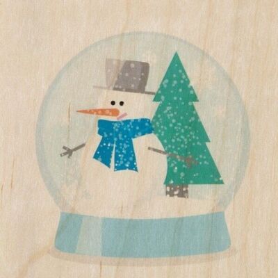 Carte postale en bois - snow globes snowman