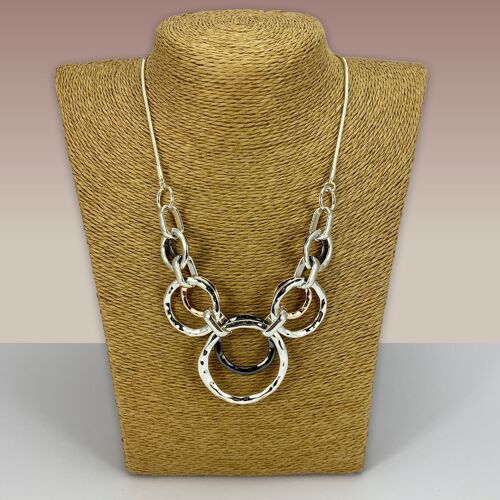 SWG003 - Fashion Rhodium Plated Necklace - Silver ,Grey, Rose Gold Hoops