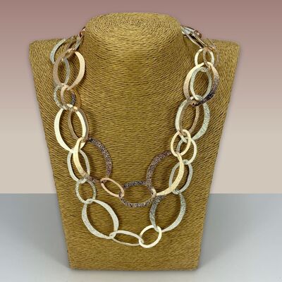 SWG012 - Fashion Rhodium Plated Necklace -  Silver, Rose Gold Oval Hoops