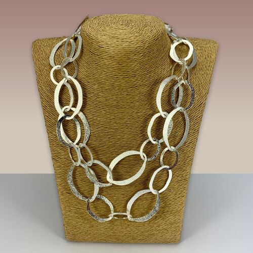 SWG011 - Fashion Rhodium Plated Necklace -  Silver Oval Hoops