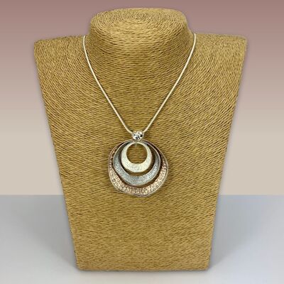 SWG010 - Fashion Rhodium Plated Necklace -  Brown, Grey, Silver Enamel Painted Circles