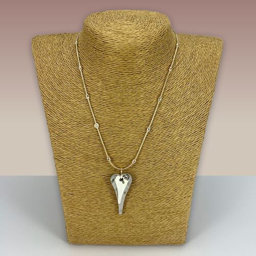 SWG018 - Fashion Rhodium Plated Necklace -  Silver, Grey Layered Heart