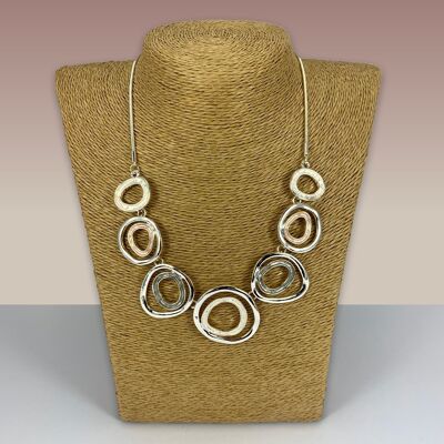 SWG016 - Fashion Rhodium Plated Necklace -  Silver, Gold, Grey Enamel Painted Hoops