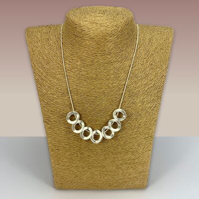 SWG020 - Fashion Rhodium Plated Necklace - Brushed Silver Hoops